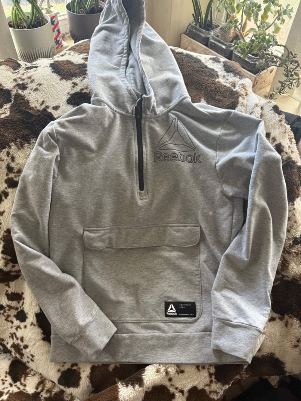 Reebok Light Gray Hooded Half-Zip Pullover